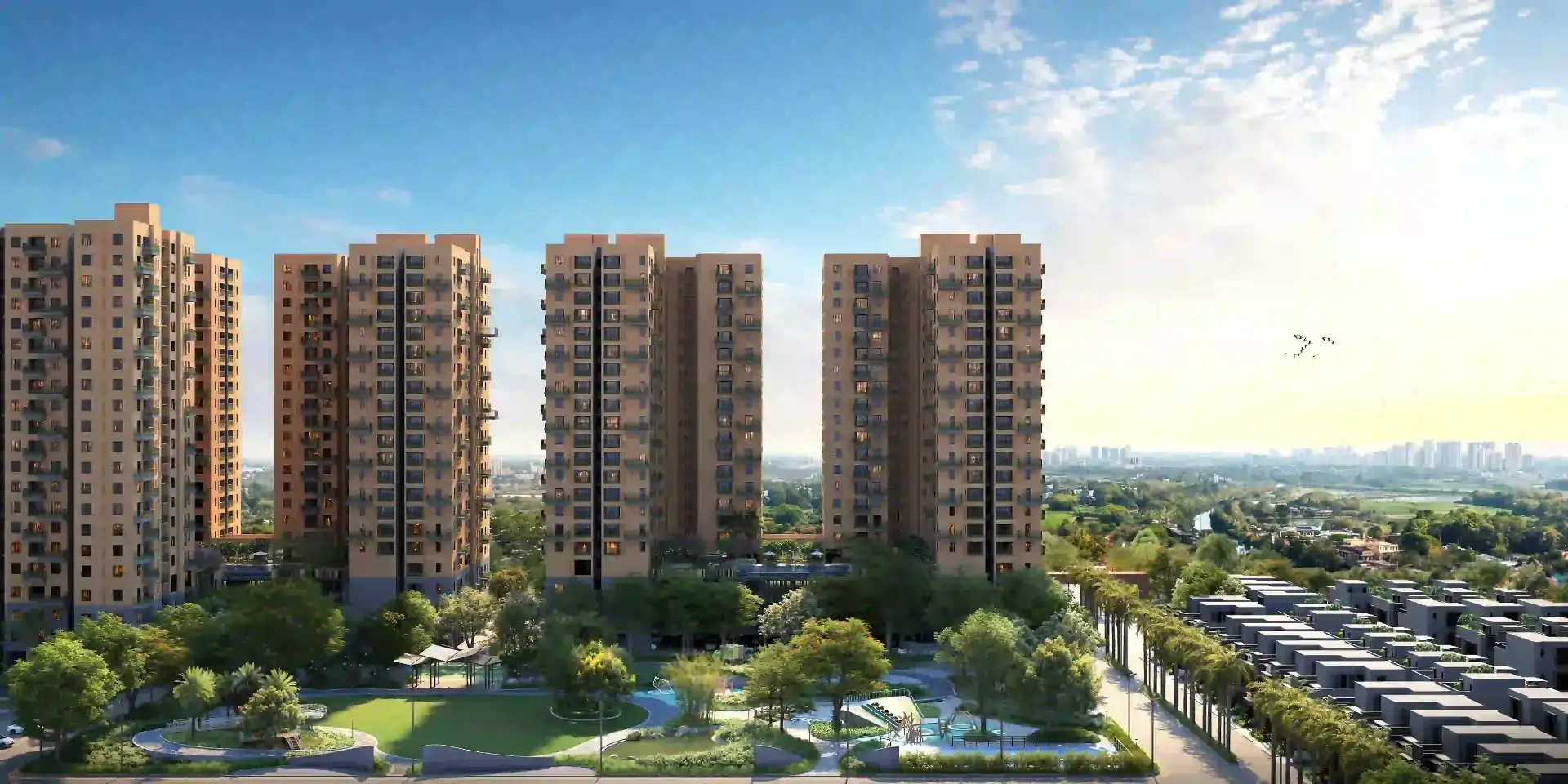 Architectural elevation view of Vinayak 21 Acres towers