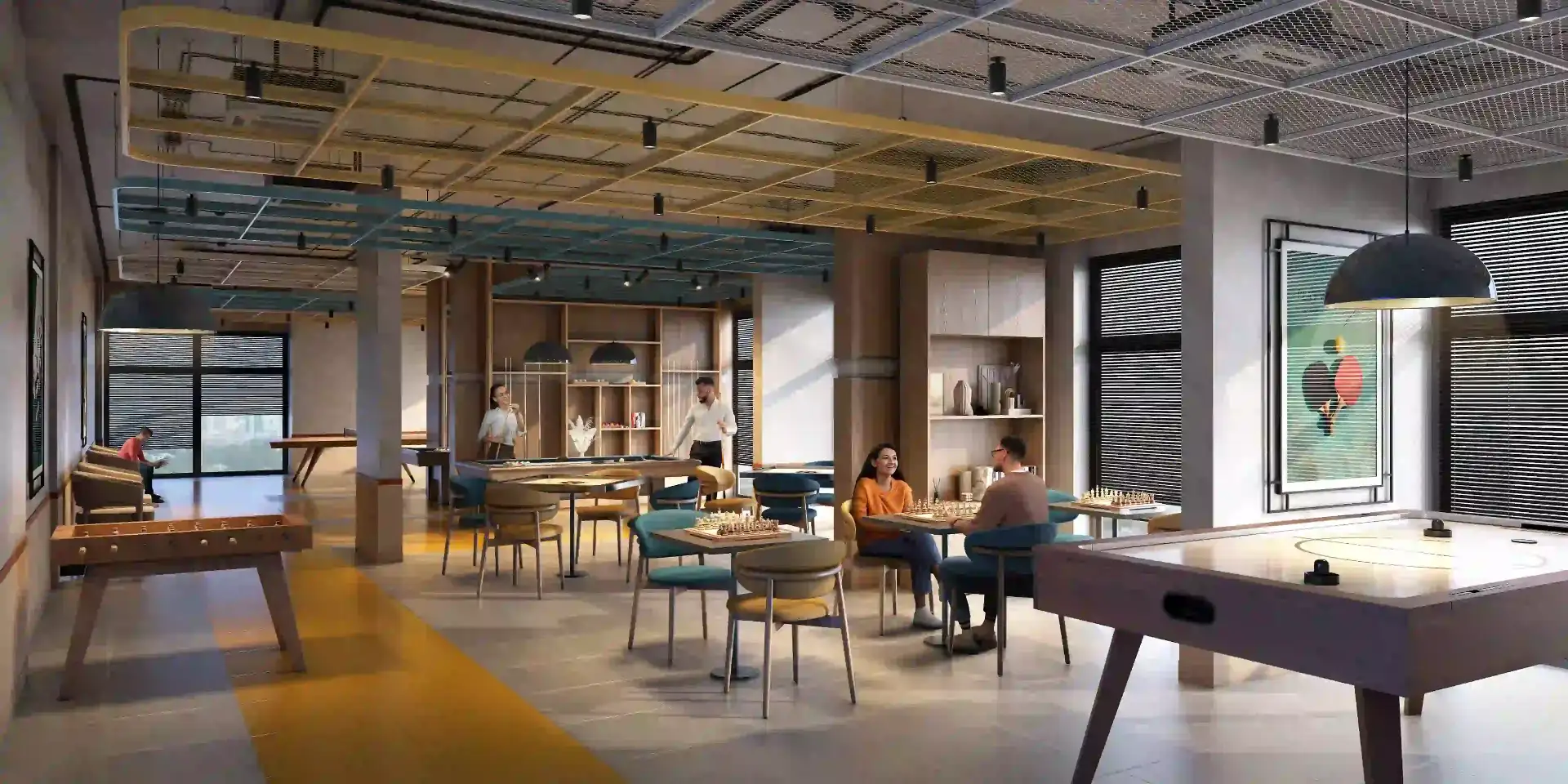 Indoor games room with billiards and table tennis